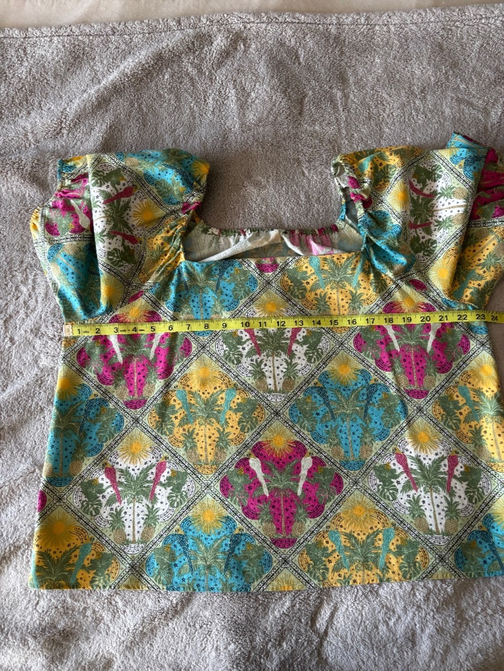 LOFT Palm Bubble Sleeve Square Neck Blouse Size Large - Picture 9 of 10